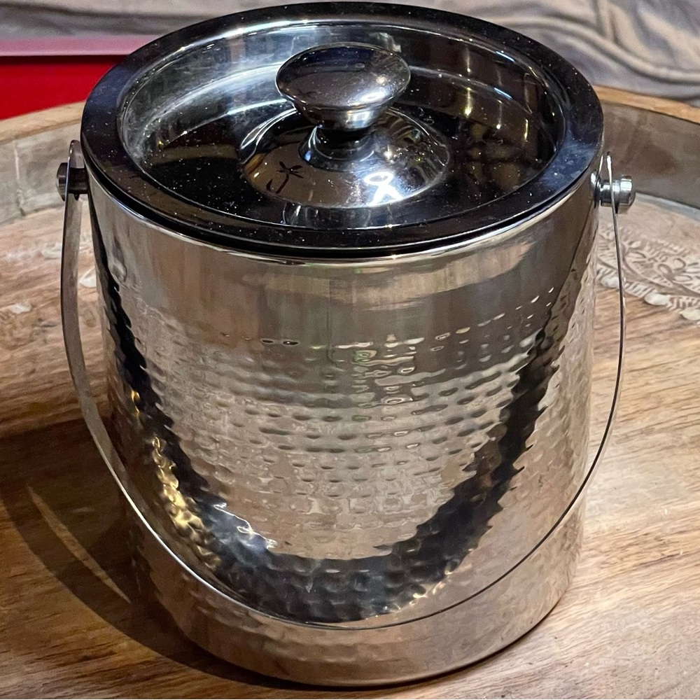 Williams Sonoma Godinger Ice Bucket Silver 8 Cups, Metal with tongs
